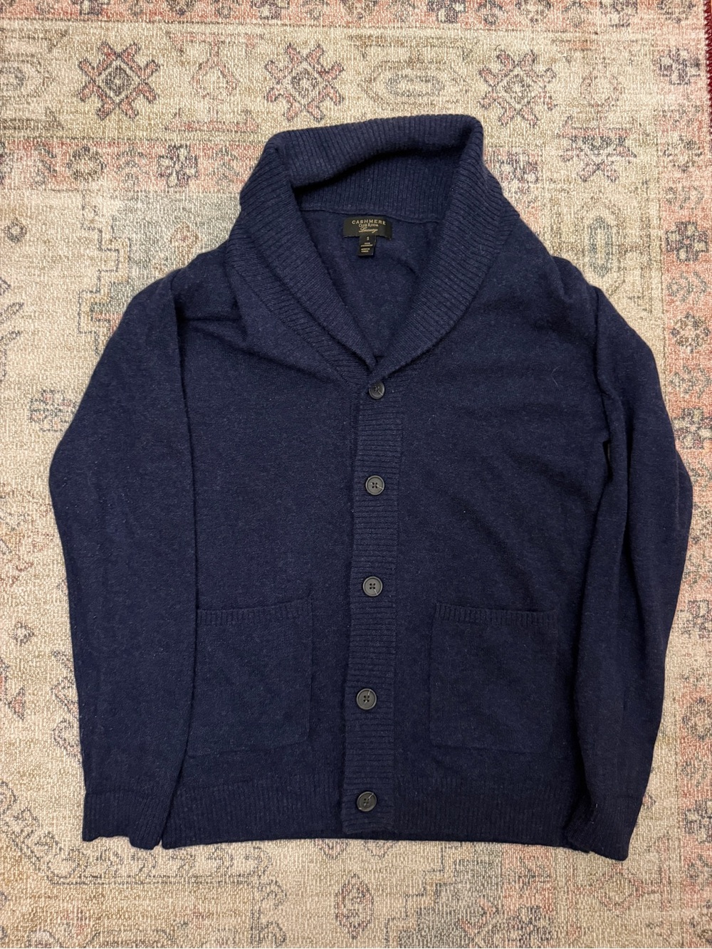 Cashmere Club Room Luxury Navy Shawl Collar Cardigan Sweater